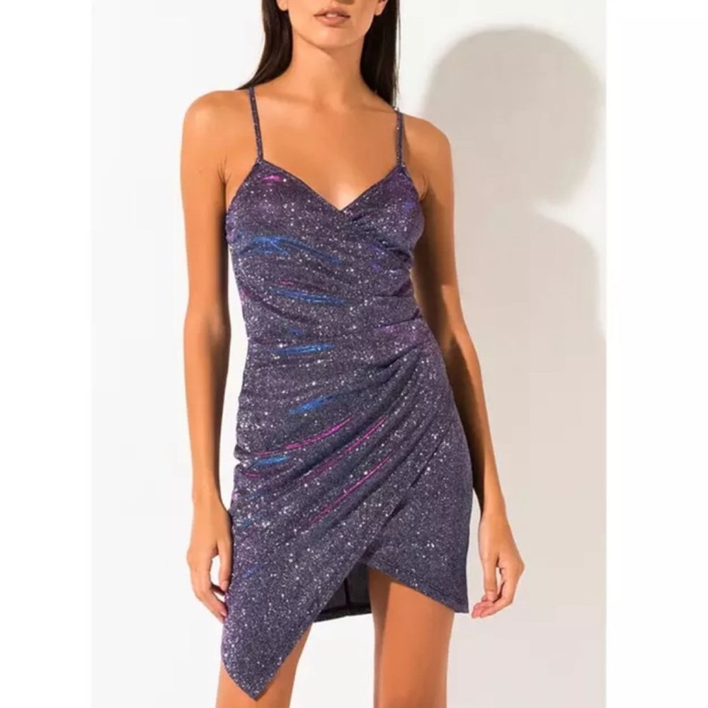 AKIRA Sparkling Asymmetrical Dress in Purple
